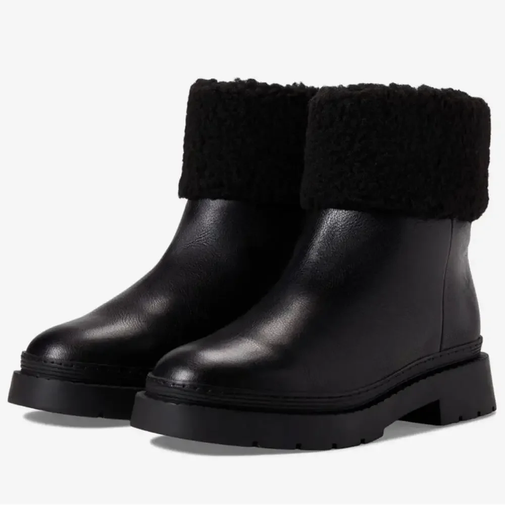 Marc Fisher Vina Black Leather Faux Fur Bootie Size 10